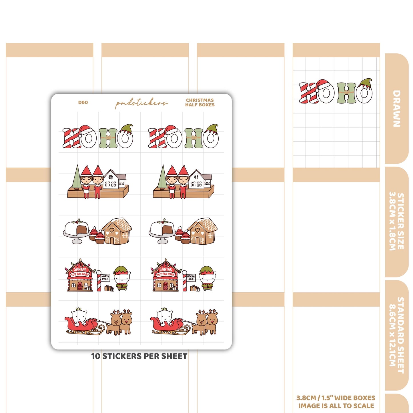 Christmas Half Box Stickers | Drawn Planner Stickers | D60
