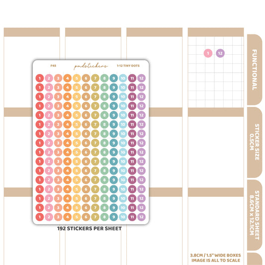 1-12 Tiny Dot Stickers | Functional Planner Stickers | F45