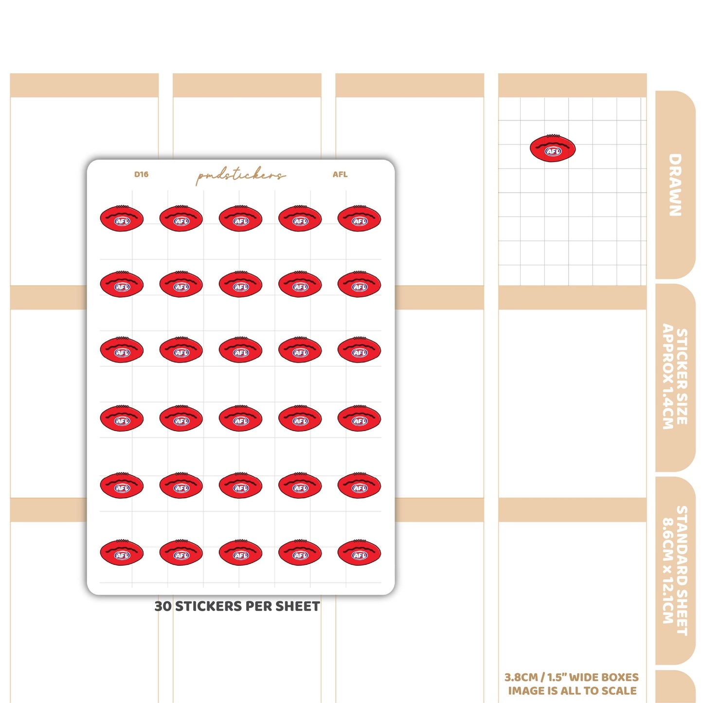 AFL Stickers | Drawn Planner Stickers | D16