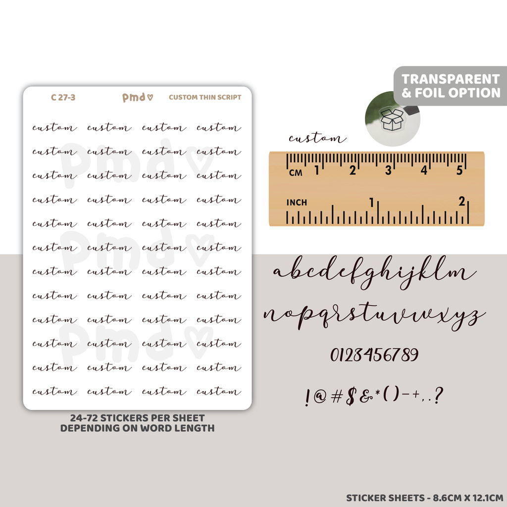 Custom Thin Script Word Stickers | Minimalist | C27