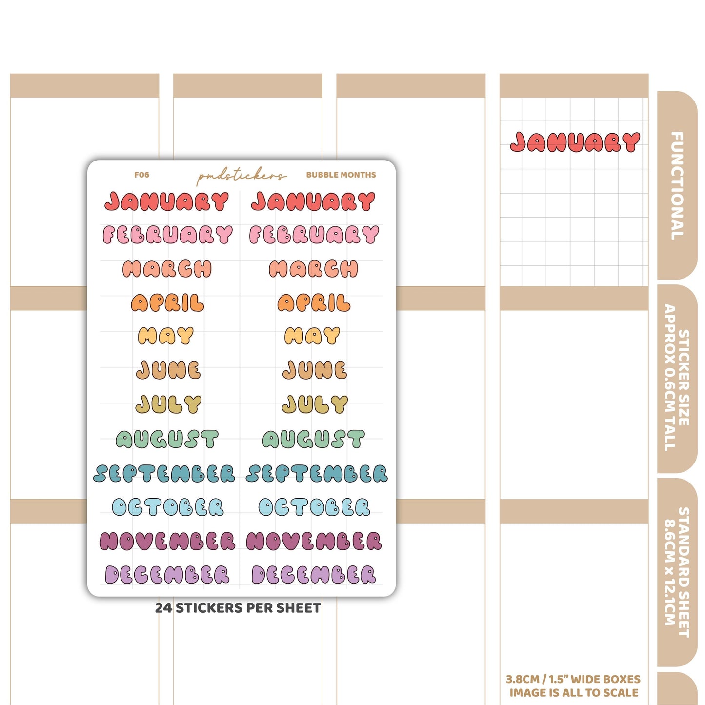 Bubble Months Stickers | Functional Planner Stickers | F06