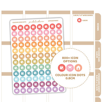 Colour Icon Dot Stickers | 800+ Icons | Planner Stickers | 02