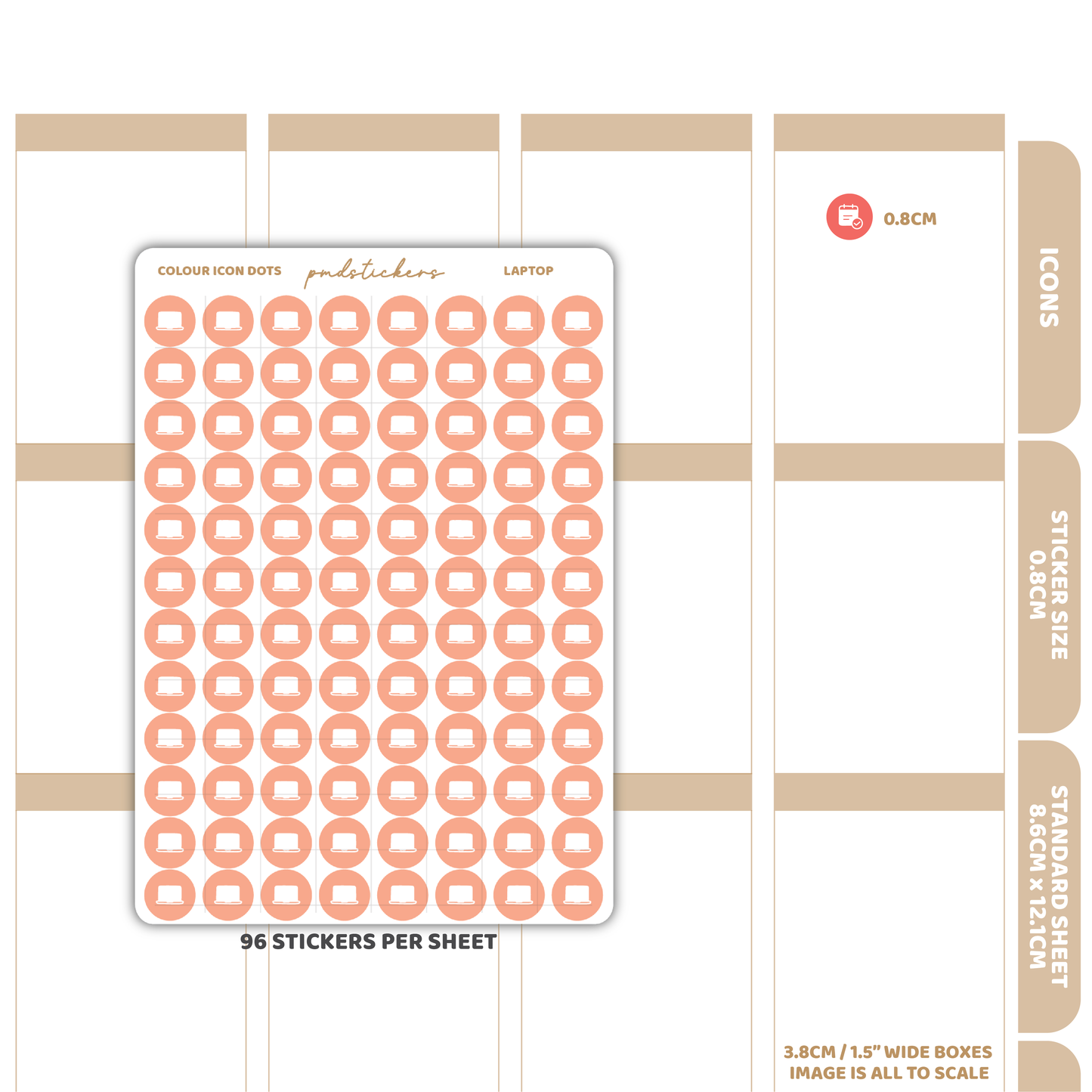 Colour Icon Dot Stickers | 800+ Icons | Planner Stickers | 02