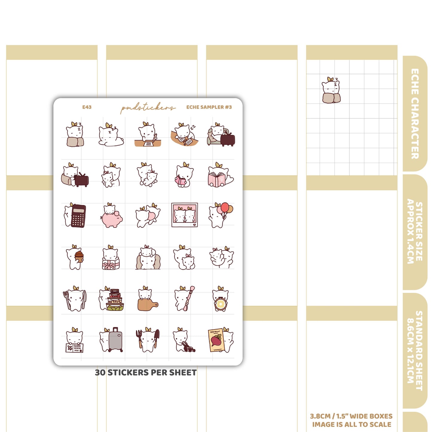 Eche Sampler #3 Stickers | Eche Character Planner Stickers | E43