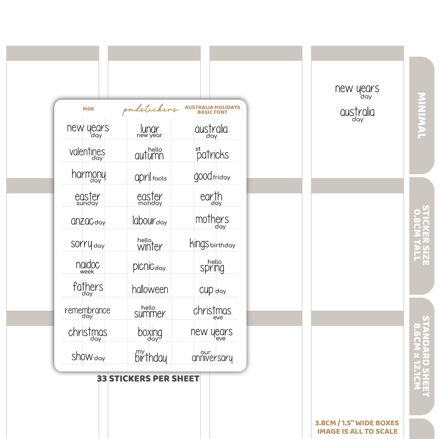 Australian Holidays Basic Font Stickers | Minimal Planner Stickers | M06