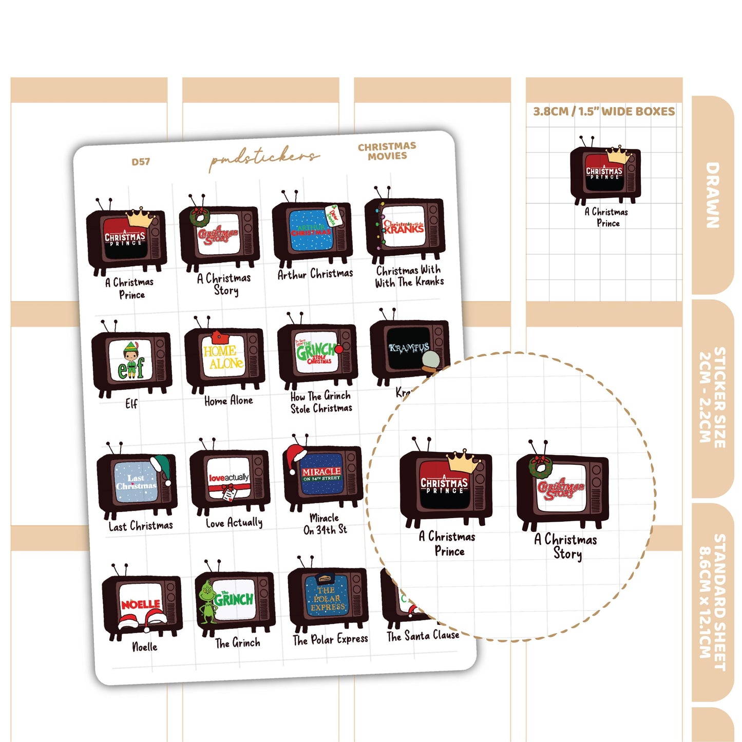 Christmas Movie Stickers | Drawn Planner Stickers | D57