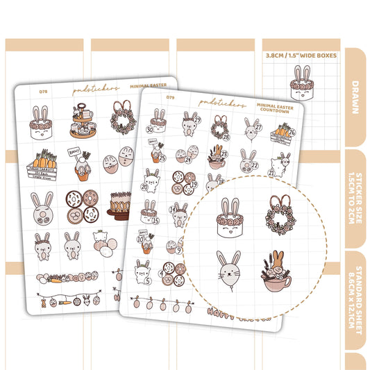 Easter Minimal & Countdown Stickers | Drawn Planner Stickers | D78-79