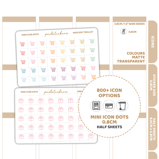 Half Sheet Mini Icon Dot Sticker Sets | 800+ Icons | Half Sheets | Planner Stickers | 08-H