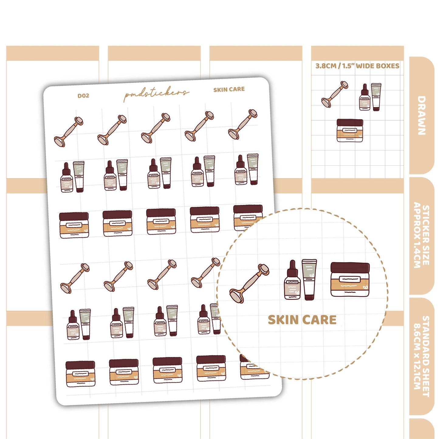 Skin Care Stickers | Drawn Planner Stickers | D02
