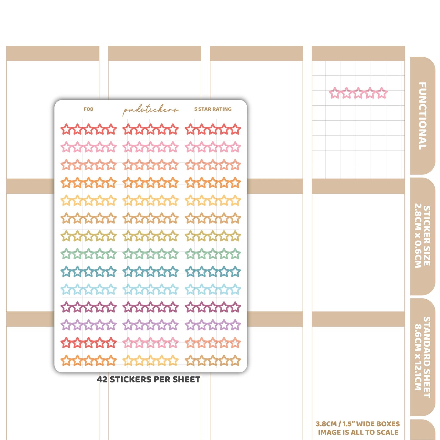 5 Star Rating Stickers | Functional Planner Stickers | F08