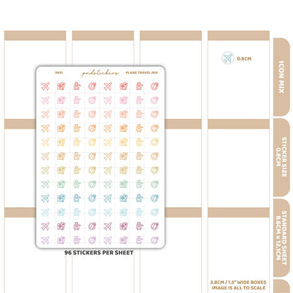 Plane Travel Mix Icon Dot Stickers | Planner Stickers | IM31