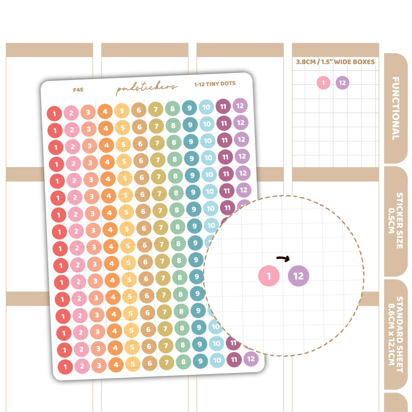 1-12 Tiny Dot Stickers | Functional Planner Stickers | F45