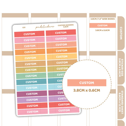 Custom 3.8cm Header Stickers | Custom Planner Stickers | C01