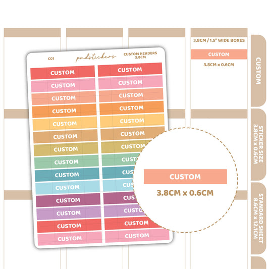 Custom 3.8cm Header Stickers | Custom Planner Stickers | C01