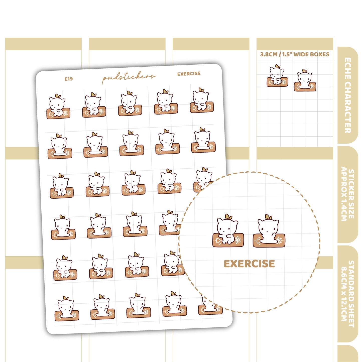 Exercise Stickers | Eche Character Planner Stickers | E19
