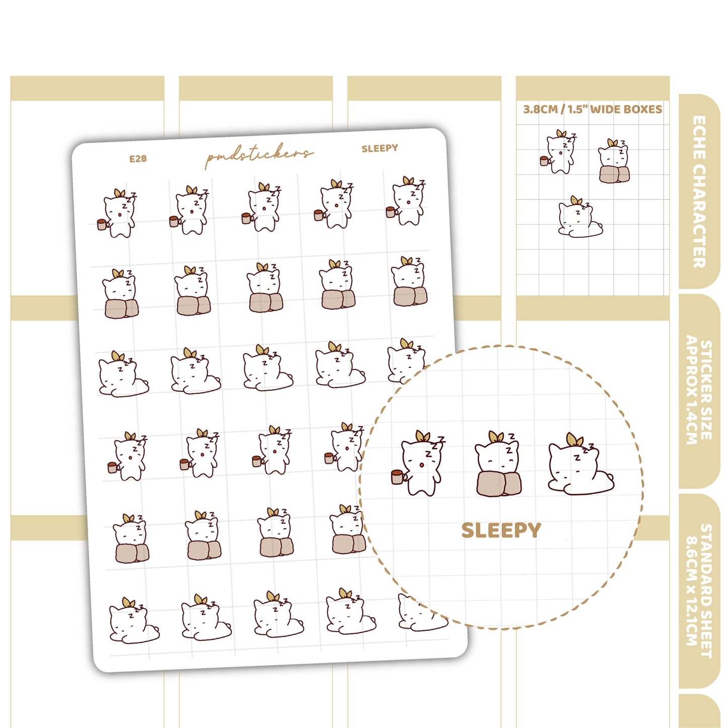 Sleepy Stickers | Eche Character Planner Stickers | E28