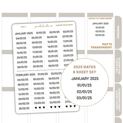 2025 Dates Minimal Font Stickers | Minimal Planner Stickers | M23(6)