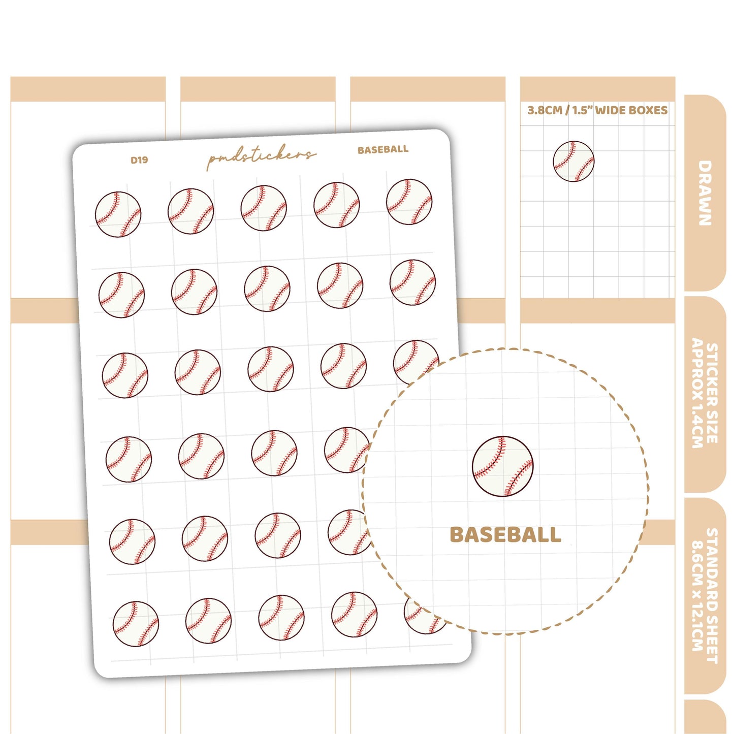 Baseball Stickers | Drawn Planner Stickers | D19