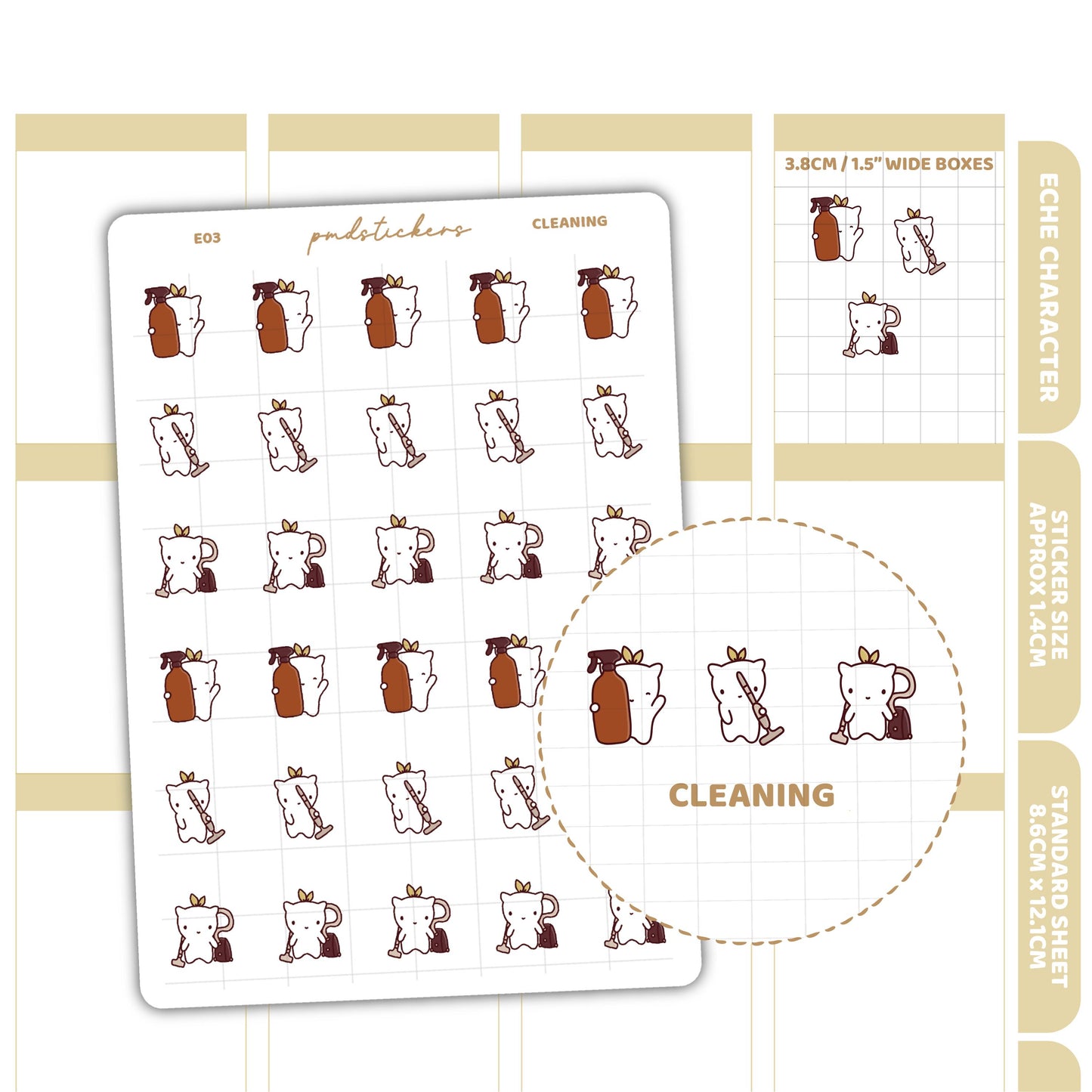 Cleaning Stickers | Eche Character Planner Stickers | E03