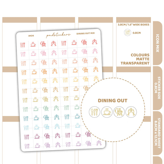 Dining Out Mix Icon Dot Stickers | Planner Stickers | IM34