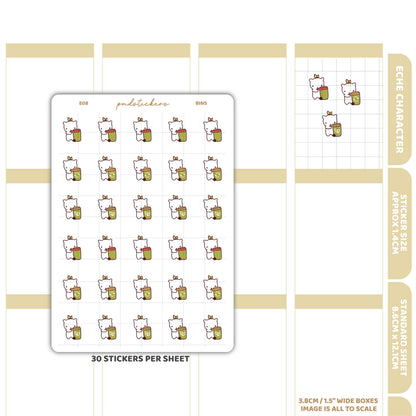Bin Stickers | Eche Character Stickers | Planner Stickers | E08