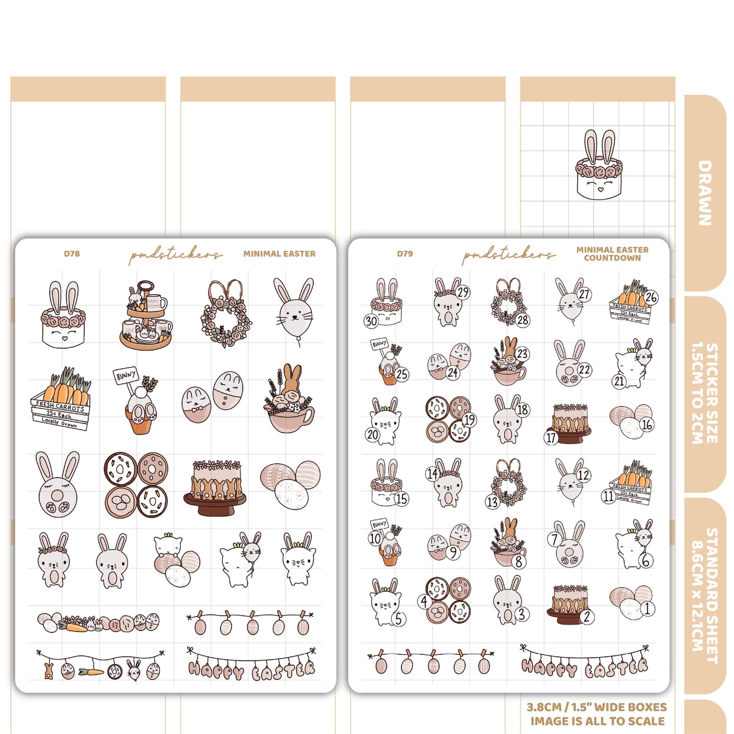 Easter Minimal & Countdown Stickers | Drawn Planner Stickers | D78-79