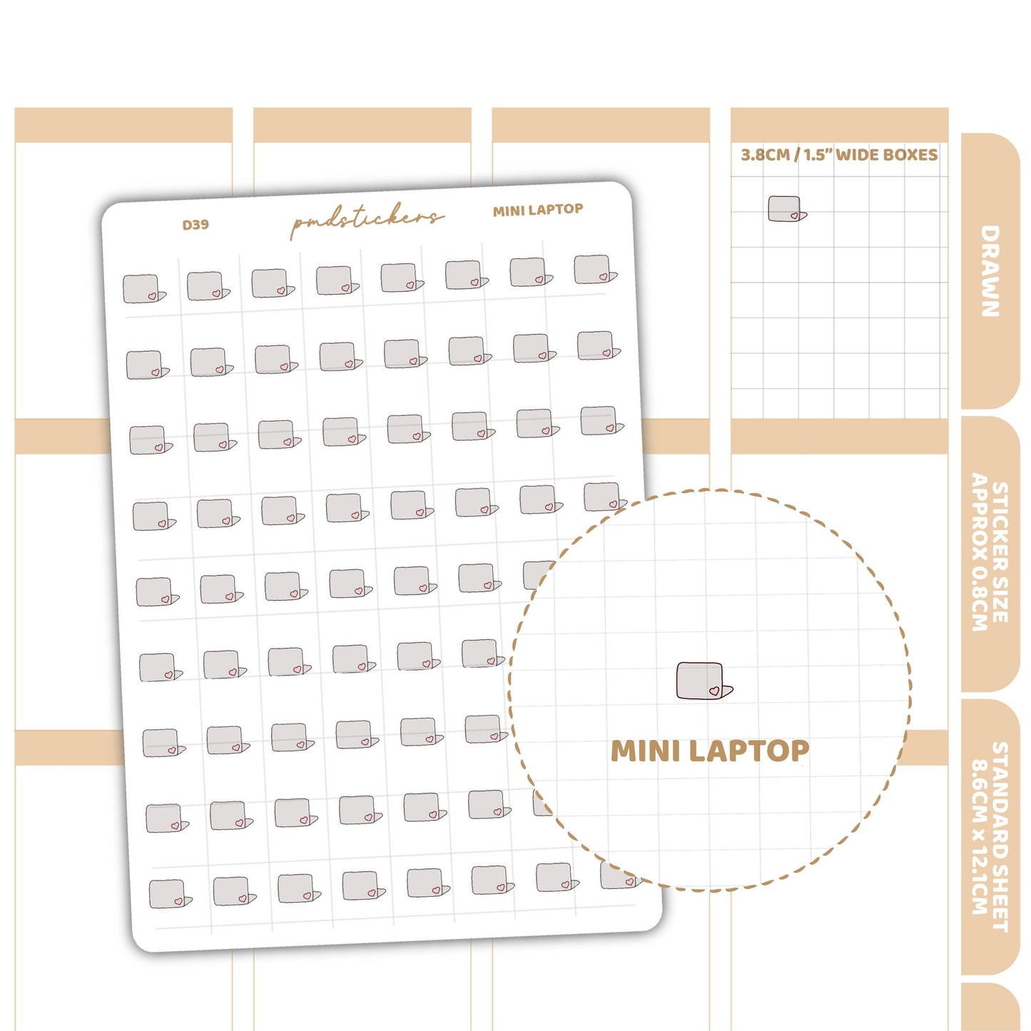 Mini Laptop Stickers | Drawn Planner Stickers | D39