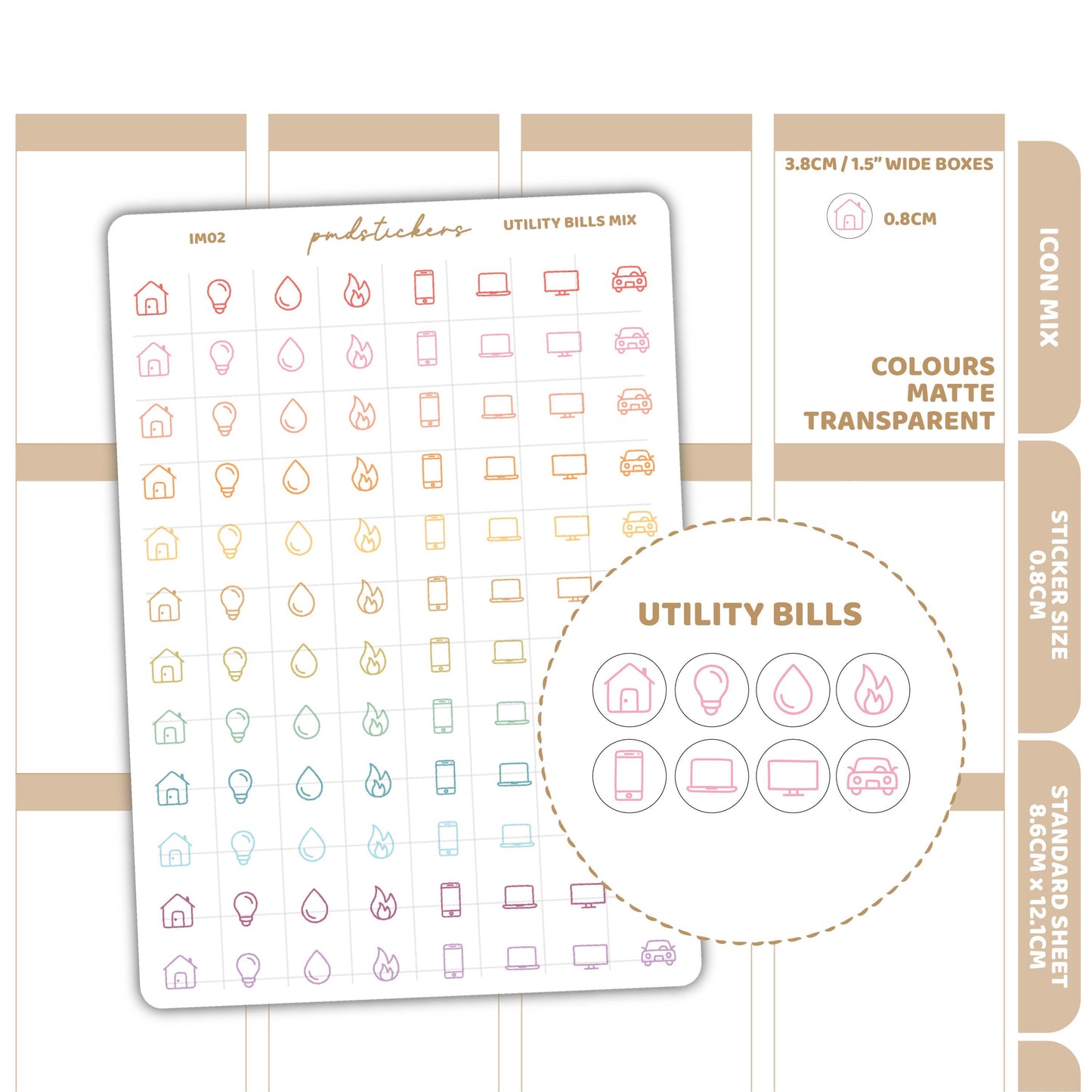 Utility Bills Mix Icon Dot Stickers | Planner Stickers | IM02