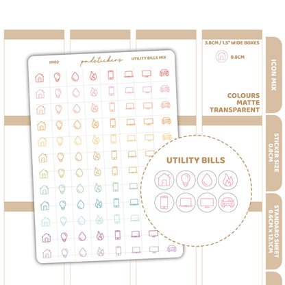 Utility Bills Mix Icon Dot Stickers | Planner Stickers | IM02