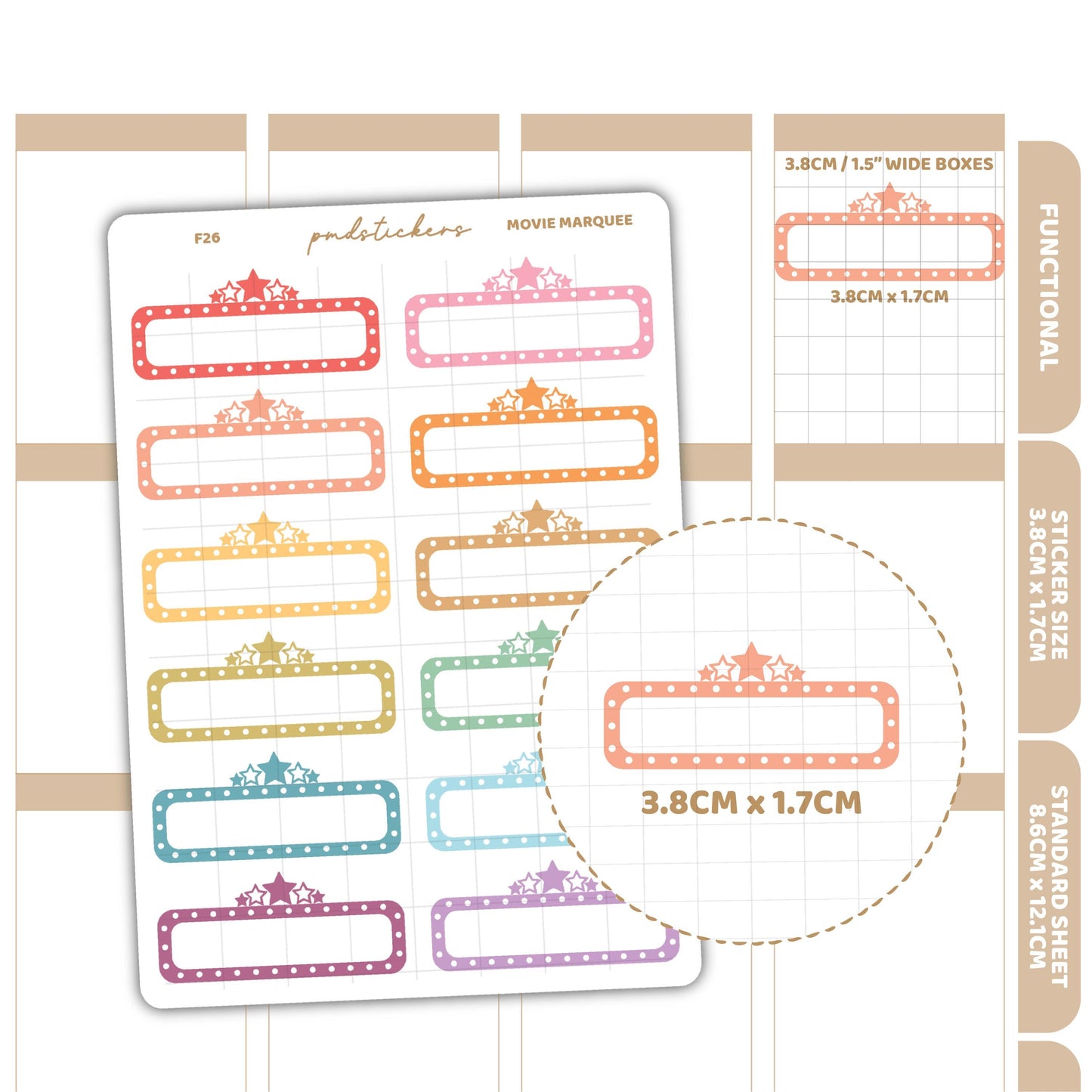 Movie Marquee Box Stickers | Functional Planner Stickers | F26