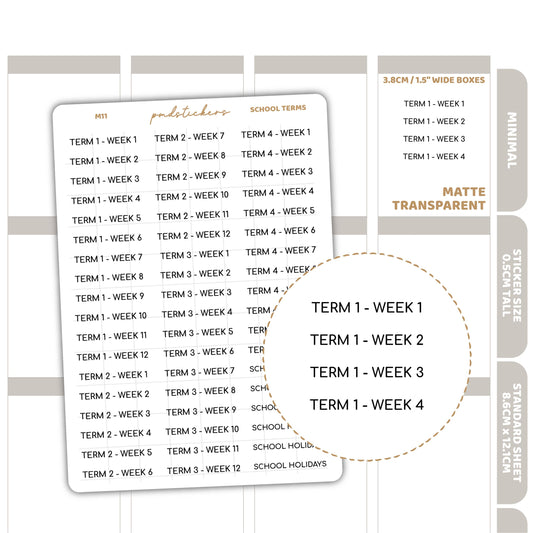 School Terms Minimal Font Stickers | Minimal Planner Stickers | M11