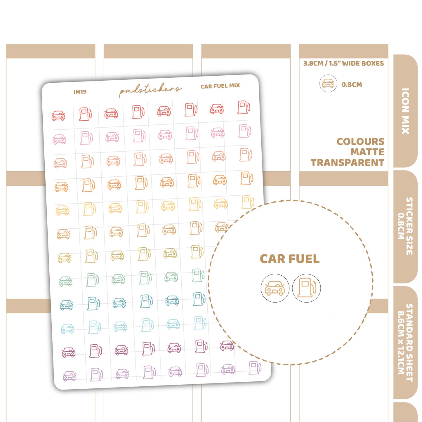 Car/Fuel Mix Icon Dot Stickers | Planner Stickers | IM19