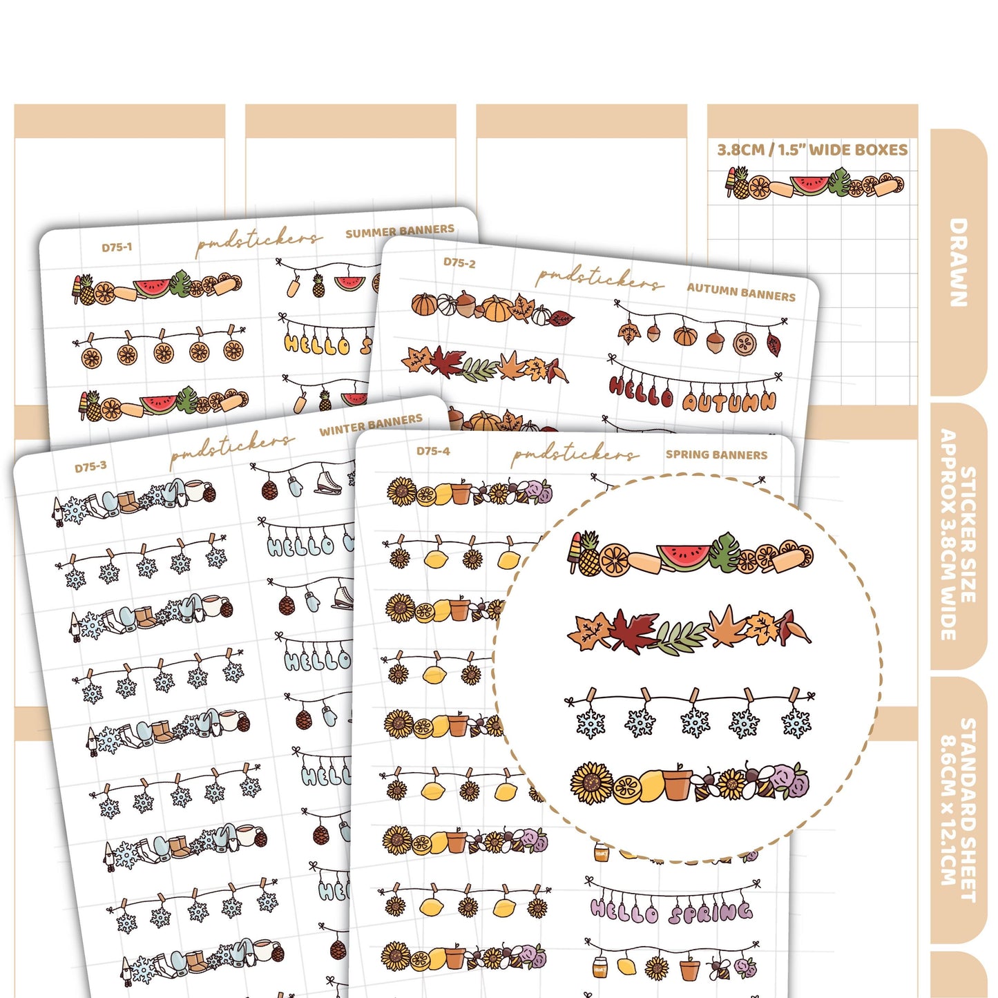 Season Banners Stickers | Drawn Planner Stickers | D75