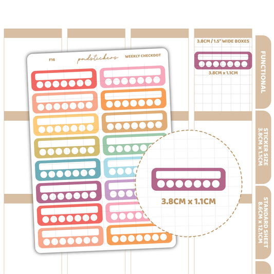 Weekly Checkdot Box Stickers | Functional Planner Stickers | F16