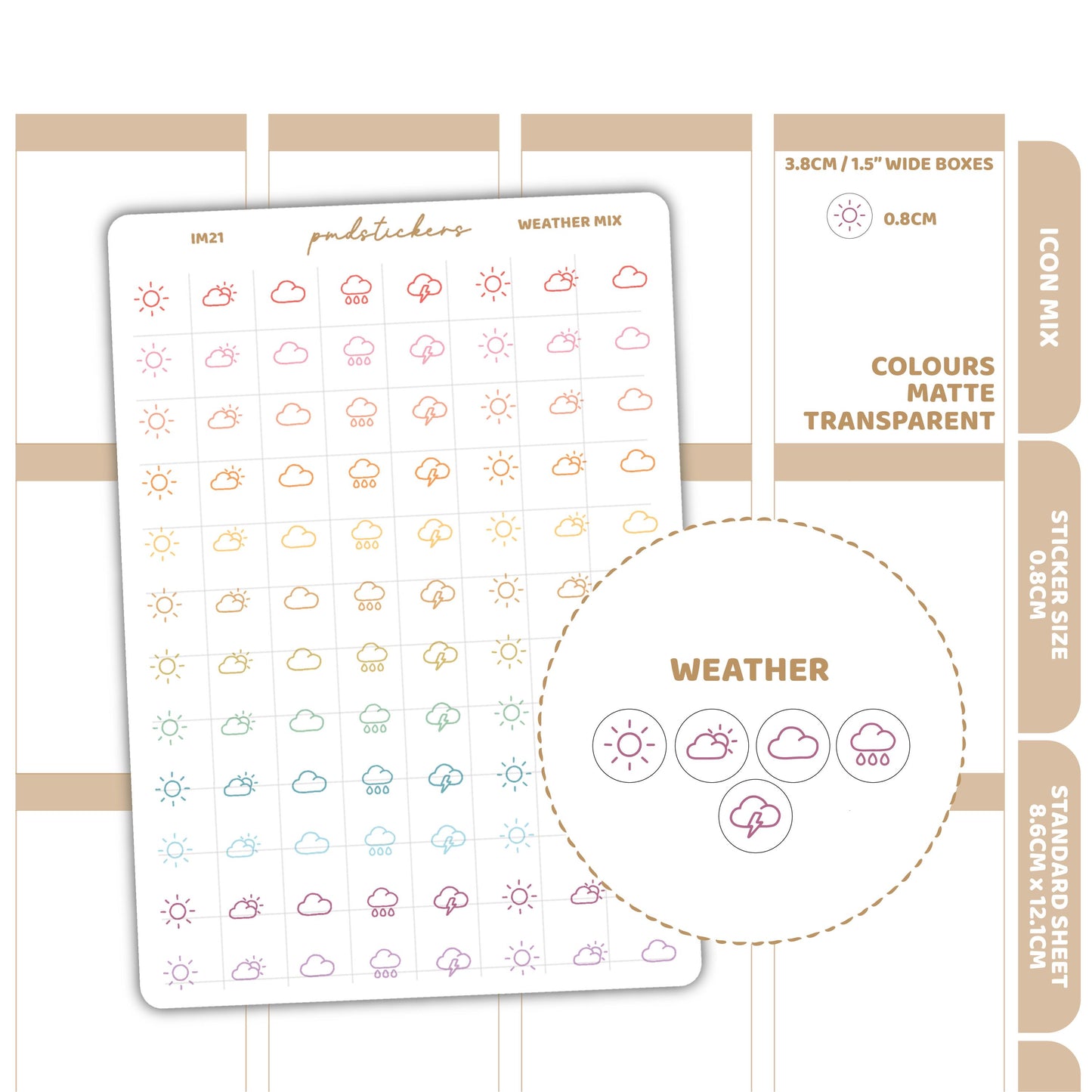 Weather Mix Icon Dot Stickers | Planner Stickers | IM21