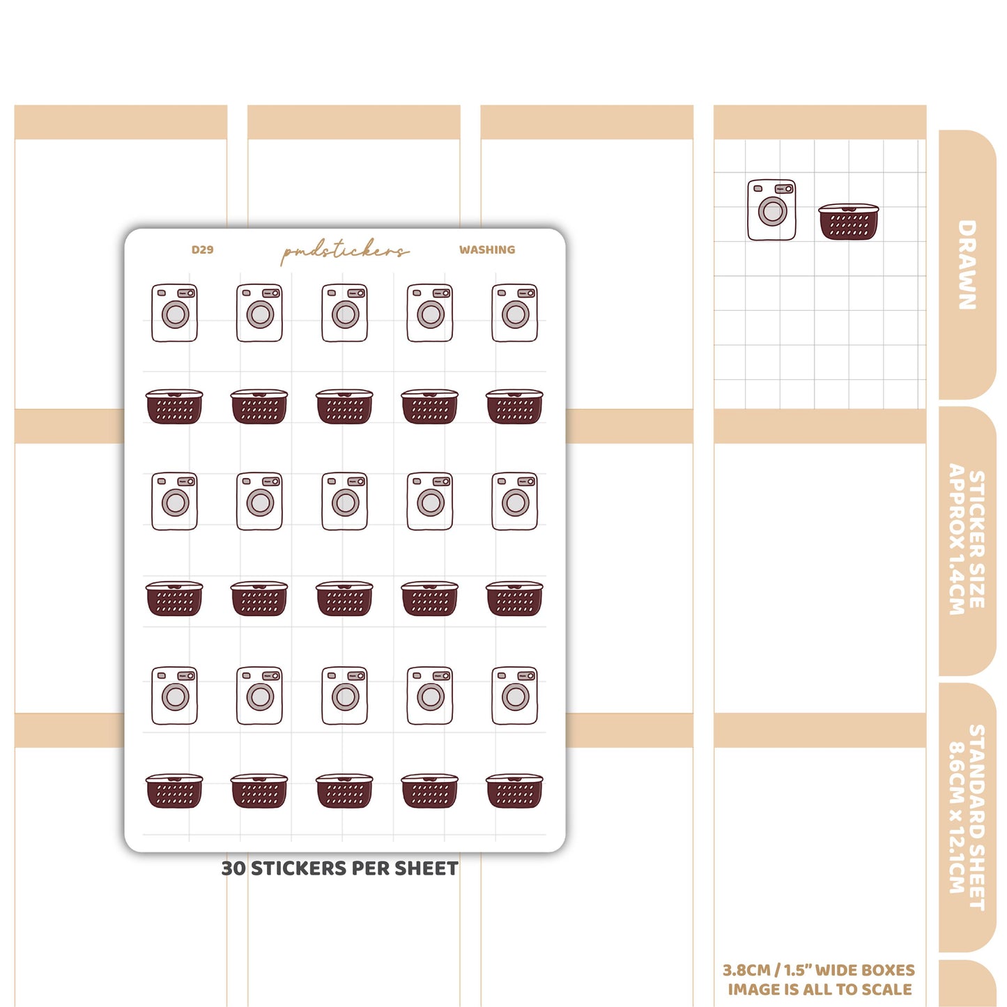 Washing Stickers | Drawn Planner Stickers | D29