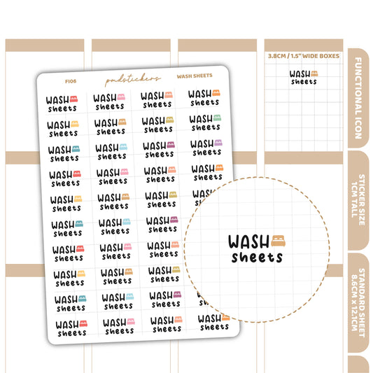 Wash Sheets Stickers | Functional Icon Planner Stickers | FI06