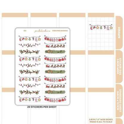 Christmas Banners Stickers | Drawn Planner Stickers | D53
