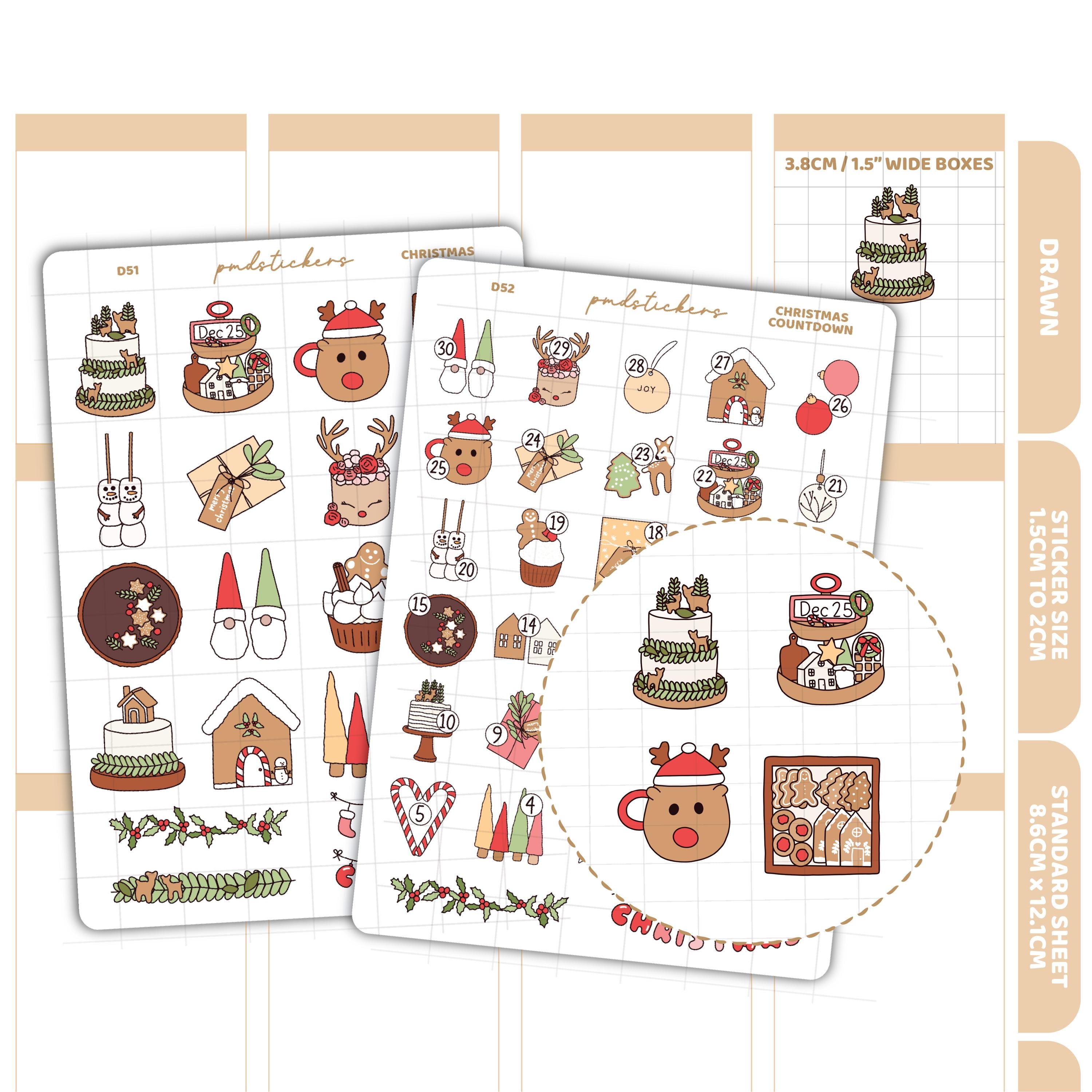 Sticker Sprout Countdown Christmas & Countdown Stickers | Drawn Planner Stickers | D51-52 – PMD ...