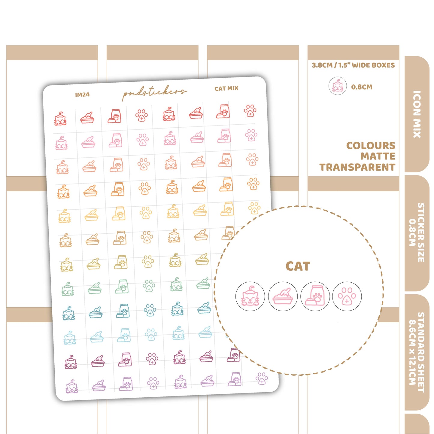 Cat Mix Icon Dot Stickers | Planner Stickers | IM24