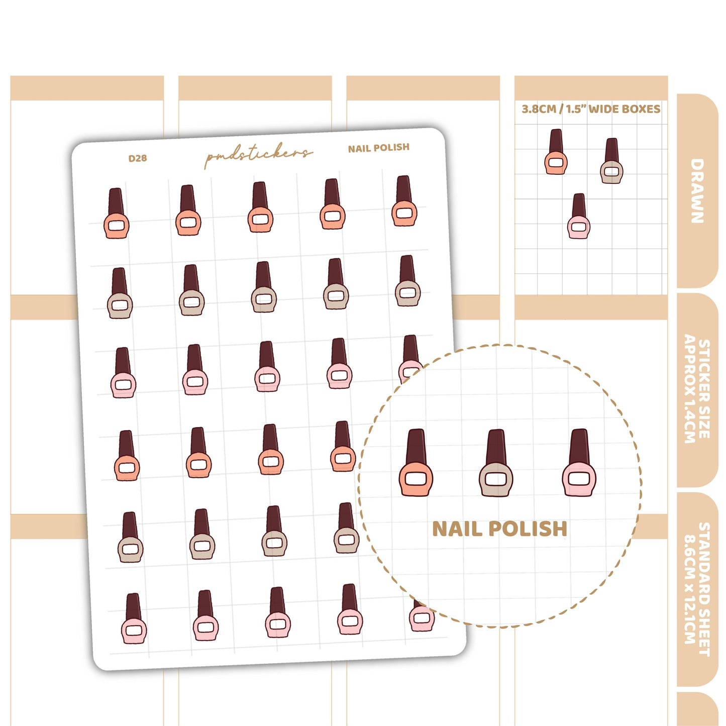 Nail Polish Stickers | Drawn Planner Stickers | D28