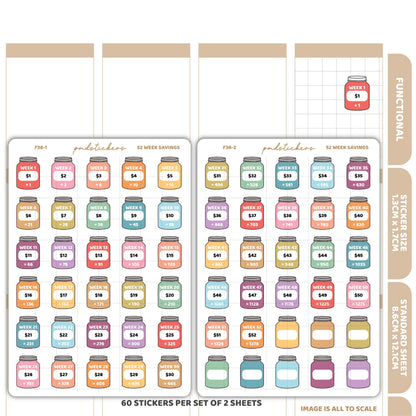 52 Week Savings Challenge Stickers | Functional Planner Stickers | F36(2)