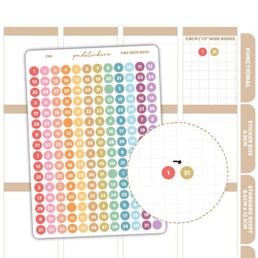 Tiny Date (1-31) Dot Stickers | Functional Planner Stickers | F42