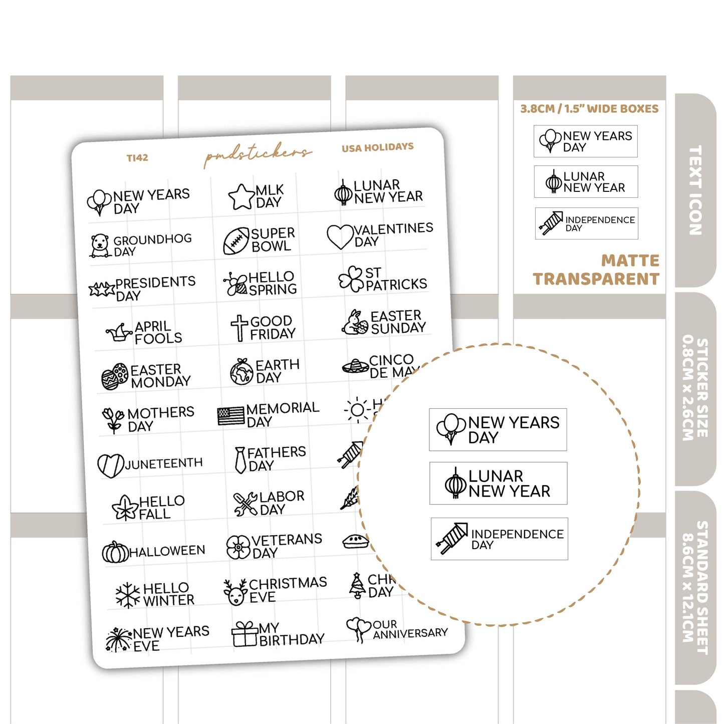 USA Holidays Text Icon Stickers | Minimal Planner Stickers | TI42