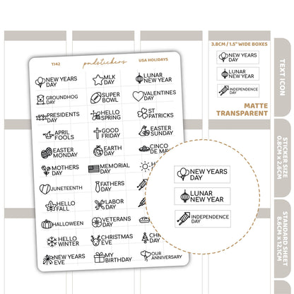 USA Holidays Text Icon Stickers | Minimal Planner Stickers | TI42