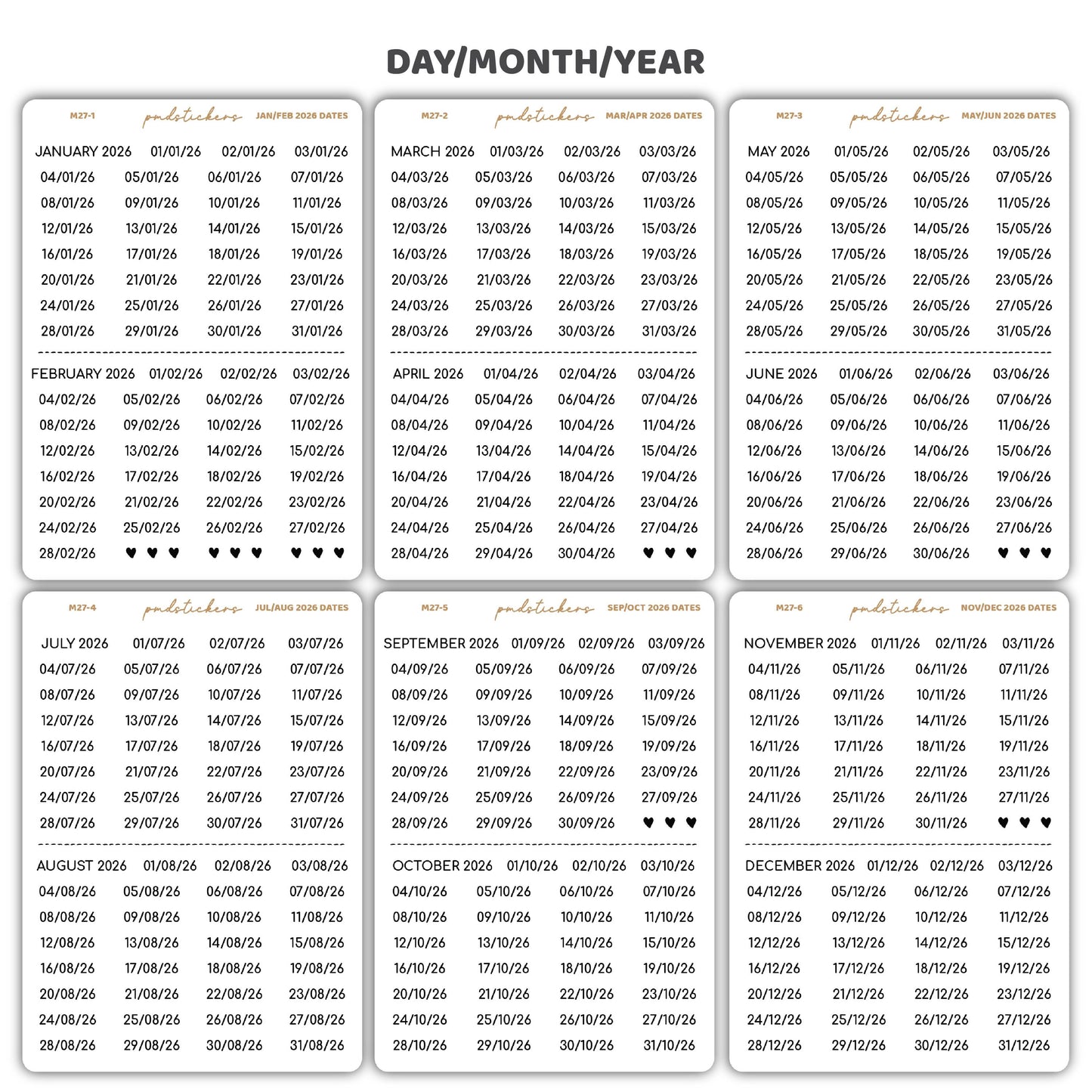 2026 Dates Minimal Font Stickers | Minimal Planner Stickers | M27(6)