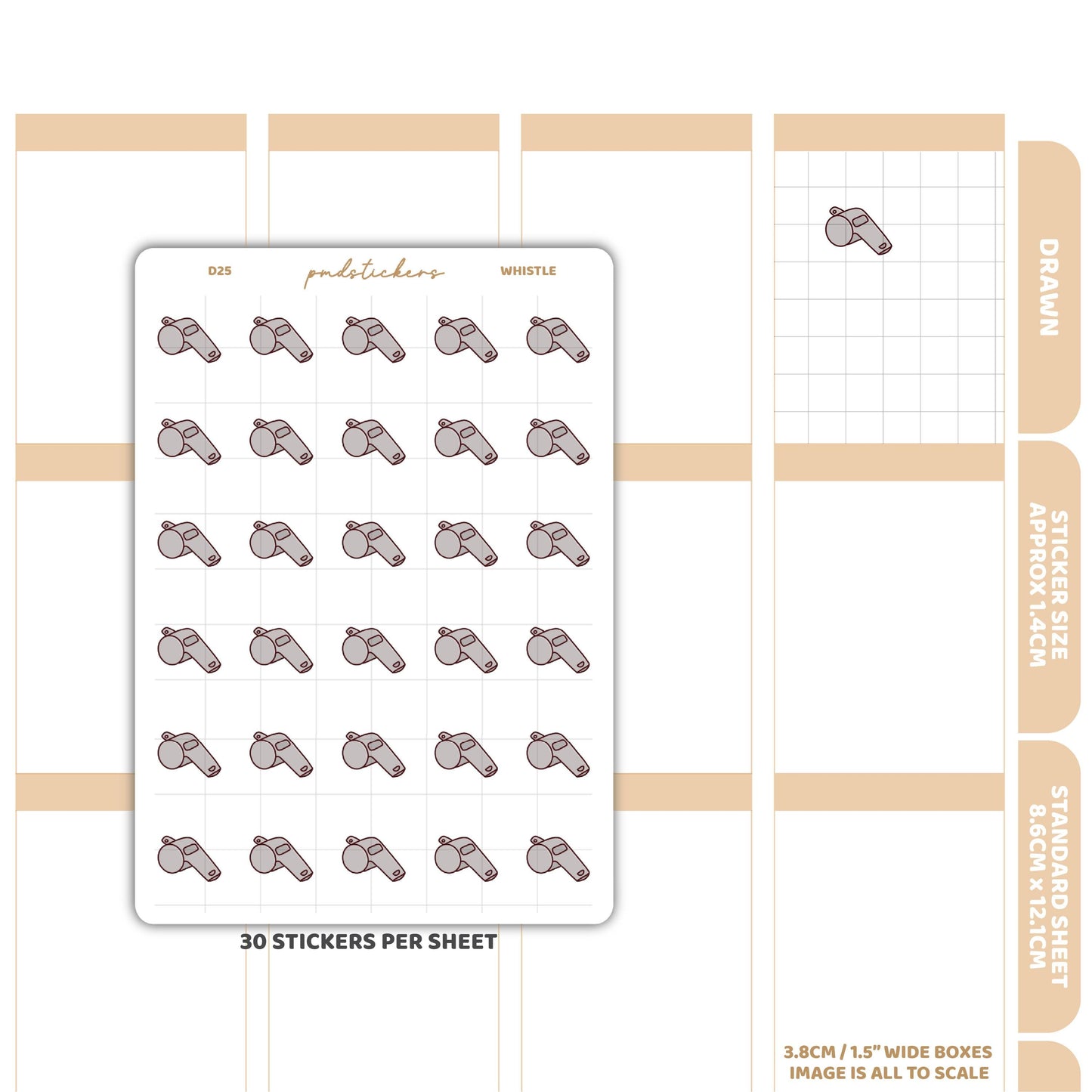 Whistle Stickers | Drawn Planner Stickers | D25