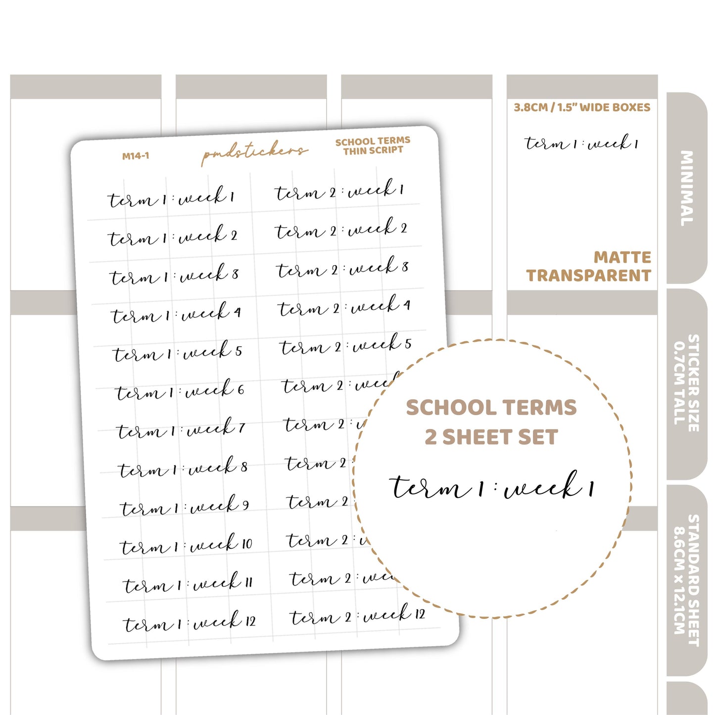 School Term Thin Script Stickers | Minimalist Planner Stickers | M14(2)