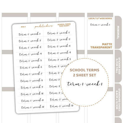 School Term Thin Script Stickers | Minimalist Planner Stickers | M14(2)