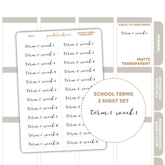 School Term Thin Script Stickers | Minimalist Planner Stickers | M14(2)